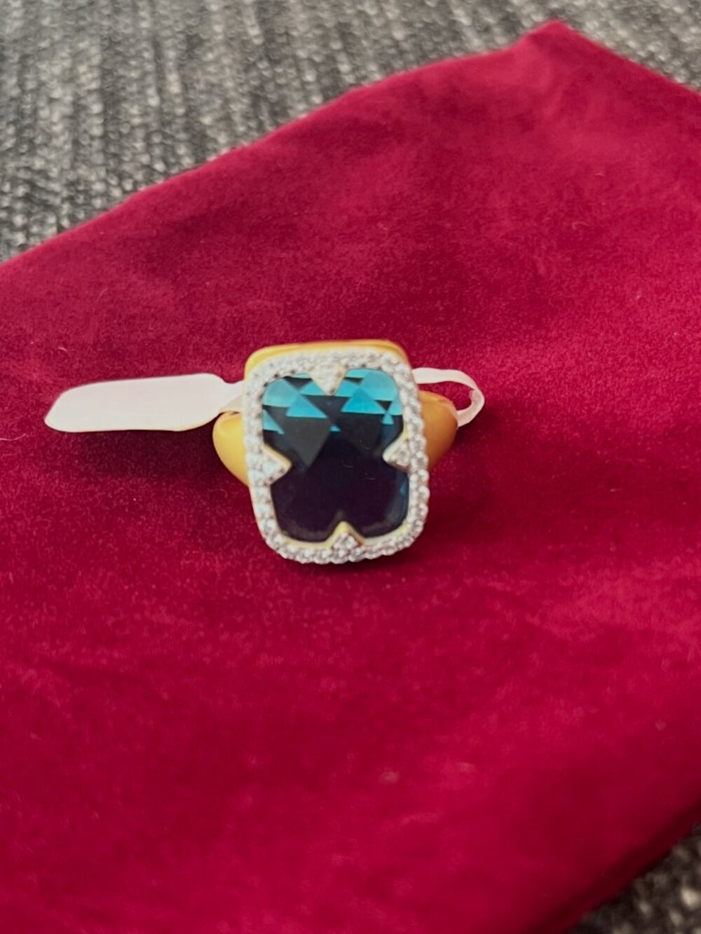 Freida Rothman Blue Faceted Stone with CZ Halo Ring NWT Size 8 - Picture 8 of 15